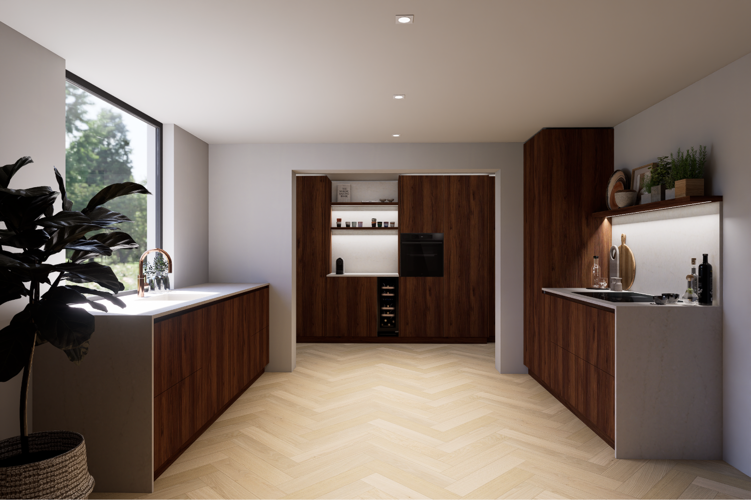 Artist Impression keuken met aangrenzende bijkeuken ScherpVision.nl