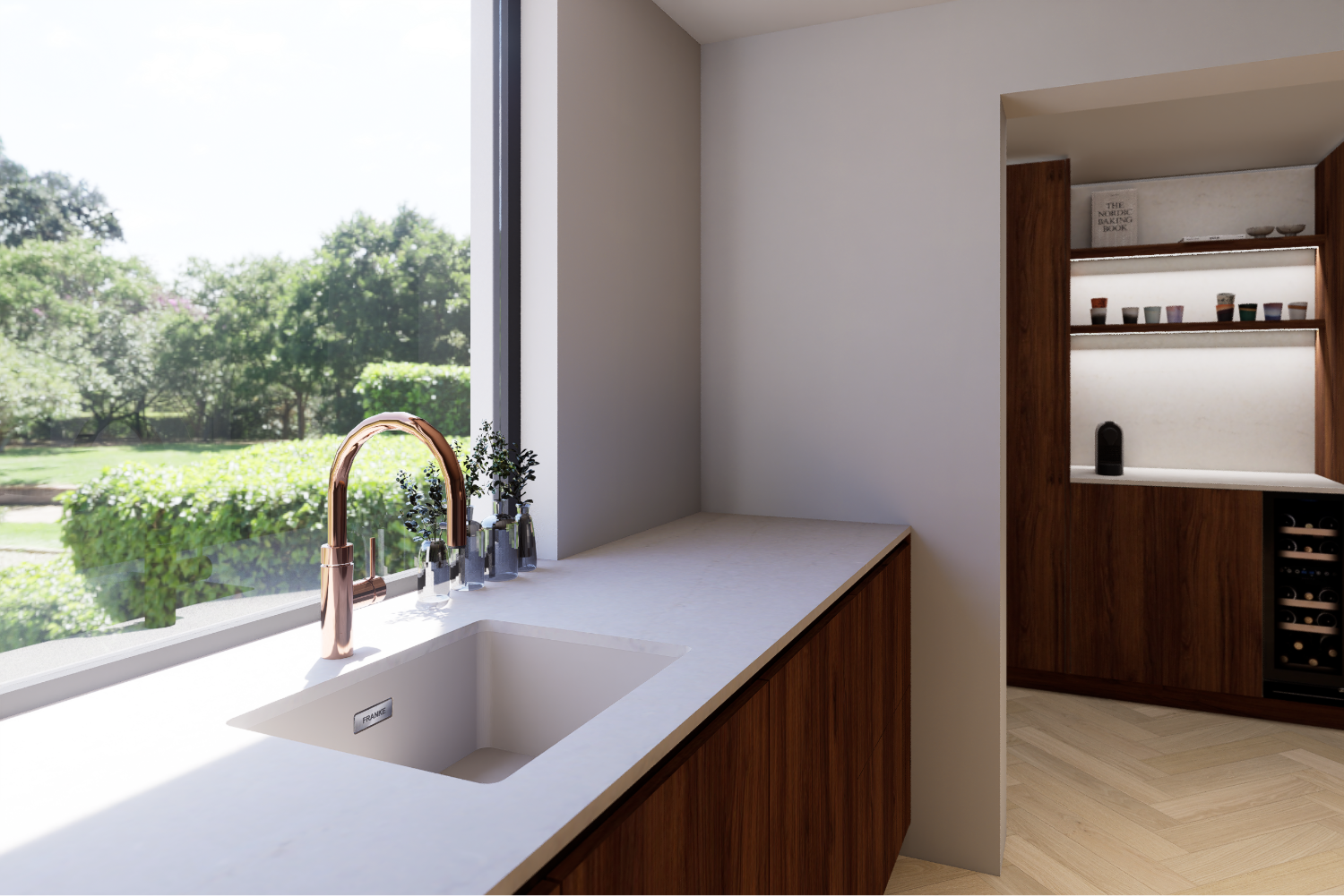 Artist Impression keuken met aangrenzende bijkeuken ScherpVision.nl
