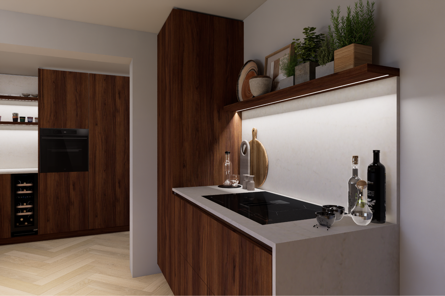Artist Impression keuken met aangrenzende bijkeuken ScherpVision.nl
