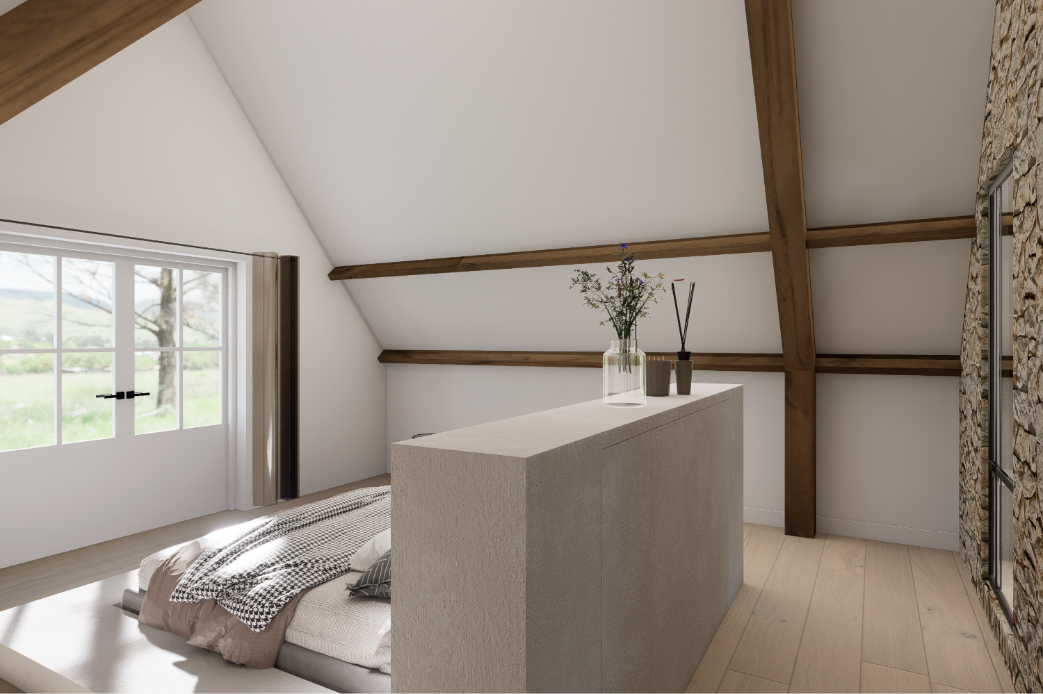 Artist Impression bedachterwand met kastruimte via ScherpVision.nl